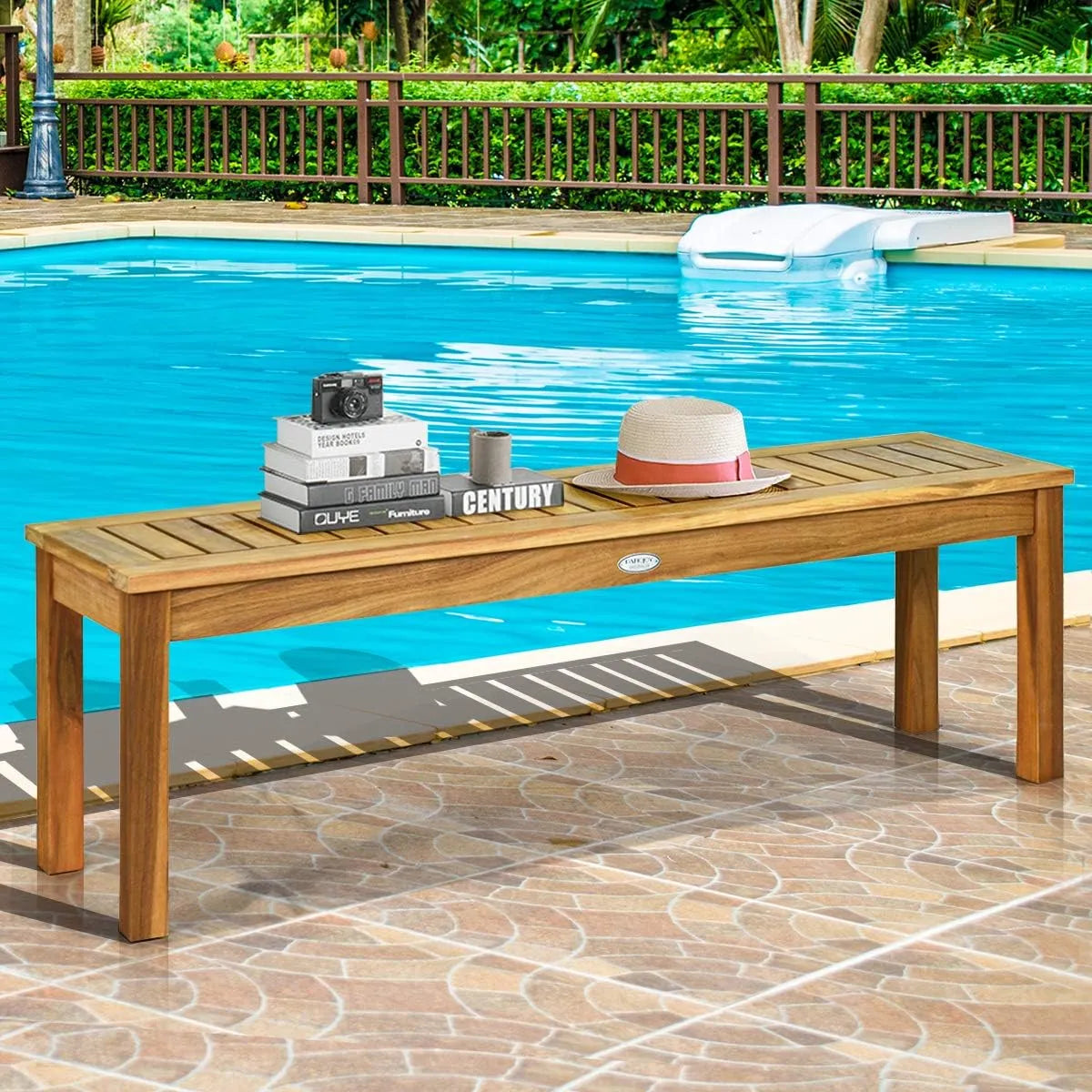 Banc en Bois d'Acacia 3 Places avec Accoudoirs et Assise Respirante