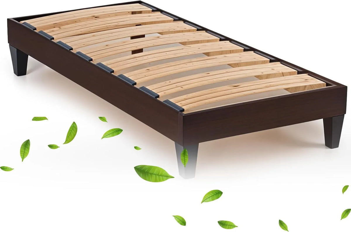 Cadre de Lit Simple en Bois Massif Gris 90x190 cm avec Sommier et Pieds, Design Épuré et Montage Rapide