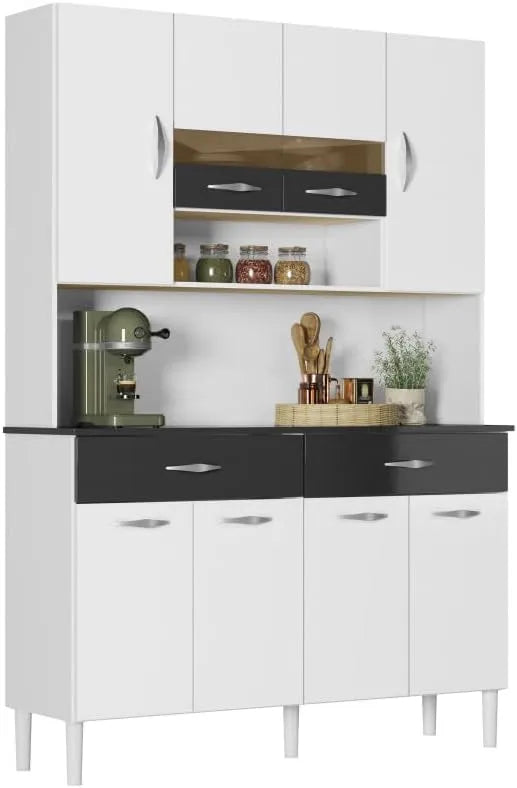 Buffet Moderne 8 Portes avec Tiroirs et Niches Noir et Blanc