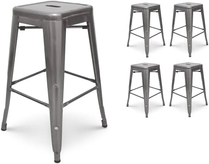 Ensemble de 4 tabourets industriels en métal galvanisé - 66 cm