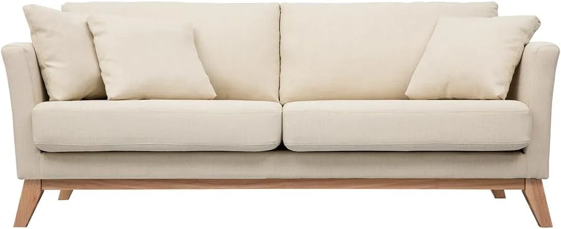 Canapé Scandinave 3 Places Déhoussable en Tissu Beige et Bois Oslo