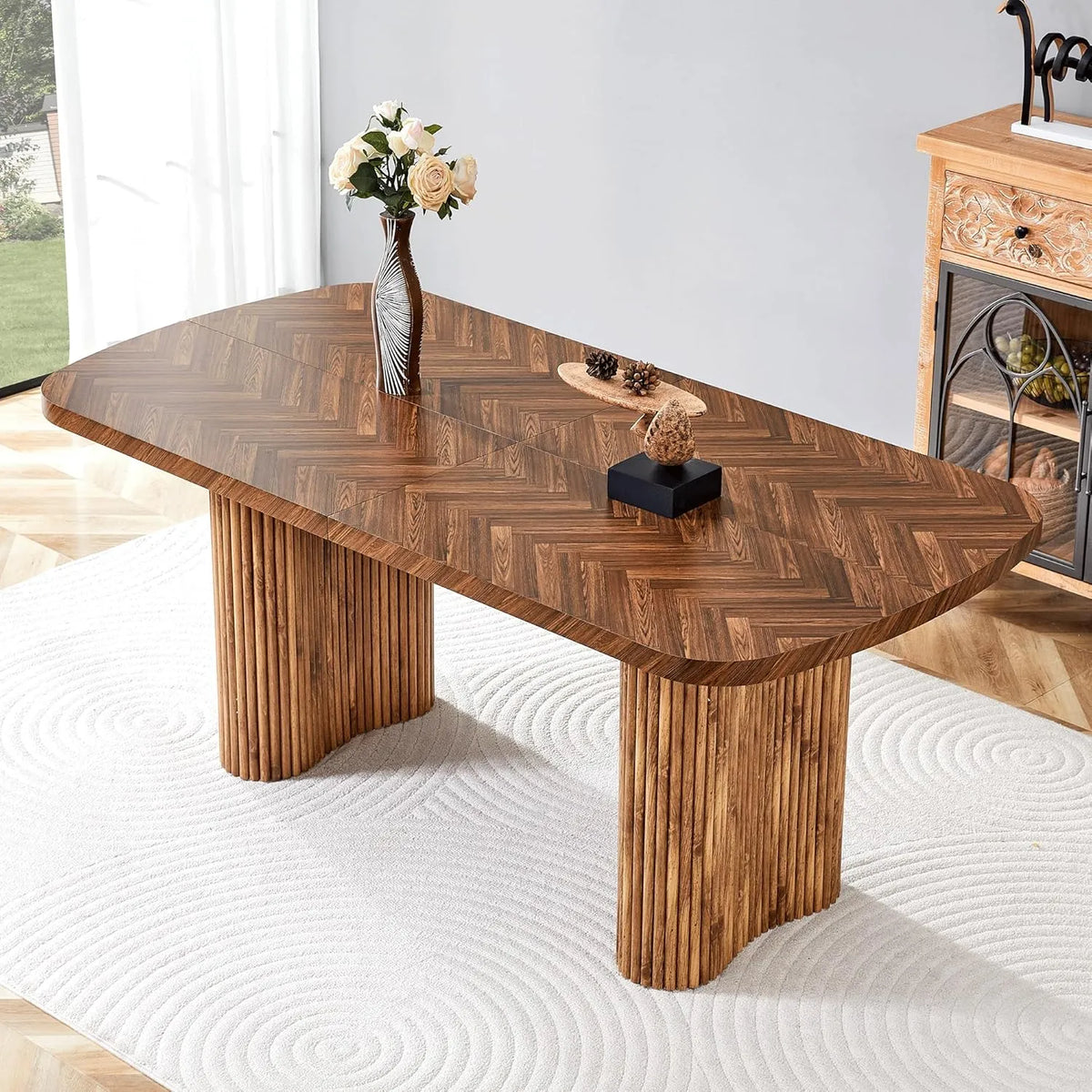 Table de salle à manger moderne en MDF - Plateau 180x90 cm - Design élégant avec support courbé - Idéale pour salon et réception