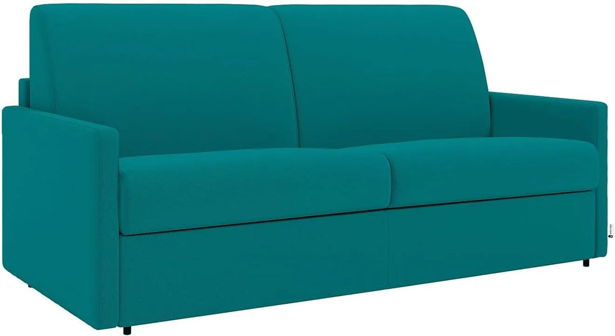 Canapé Convertible 2 Places en Tissu Bleu Turquoise - Matelas 14 cm - Modèle CALIFE