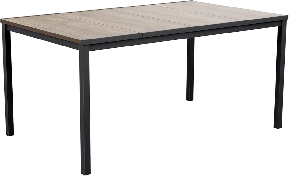 Table de Jardin Extensible Keter Porto, 160 x 95 x 75 cm, 6 Places, Plateau Imitation Bois, Structure Graphite
