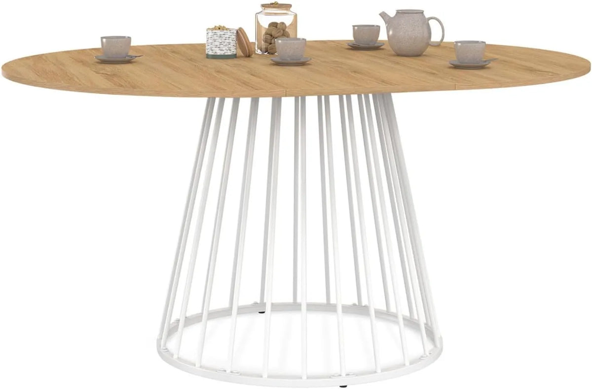 Table à Manger Ronde Extensible Yuna en Bois et Métal Blanc pour 4 à 8 Personnes, 110-150 cm
