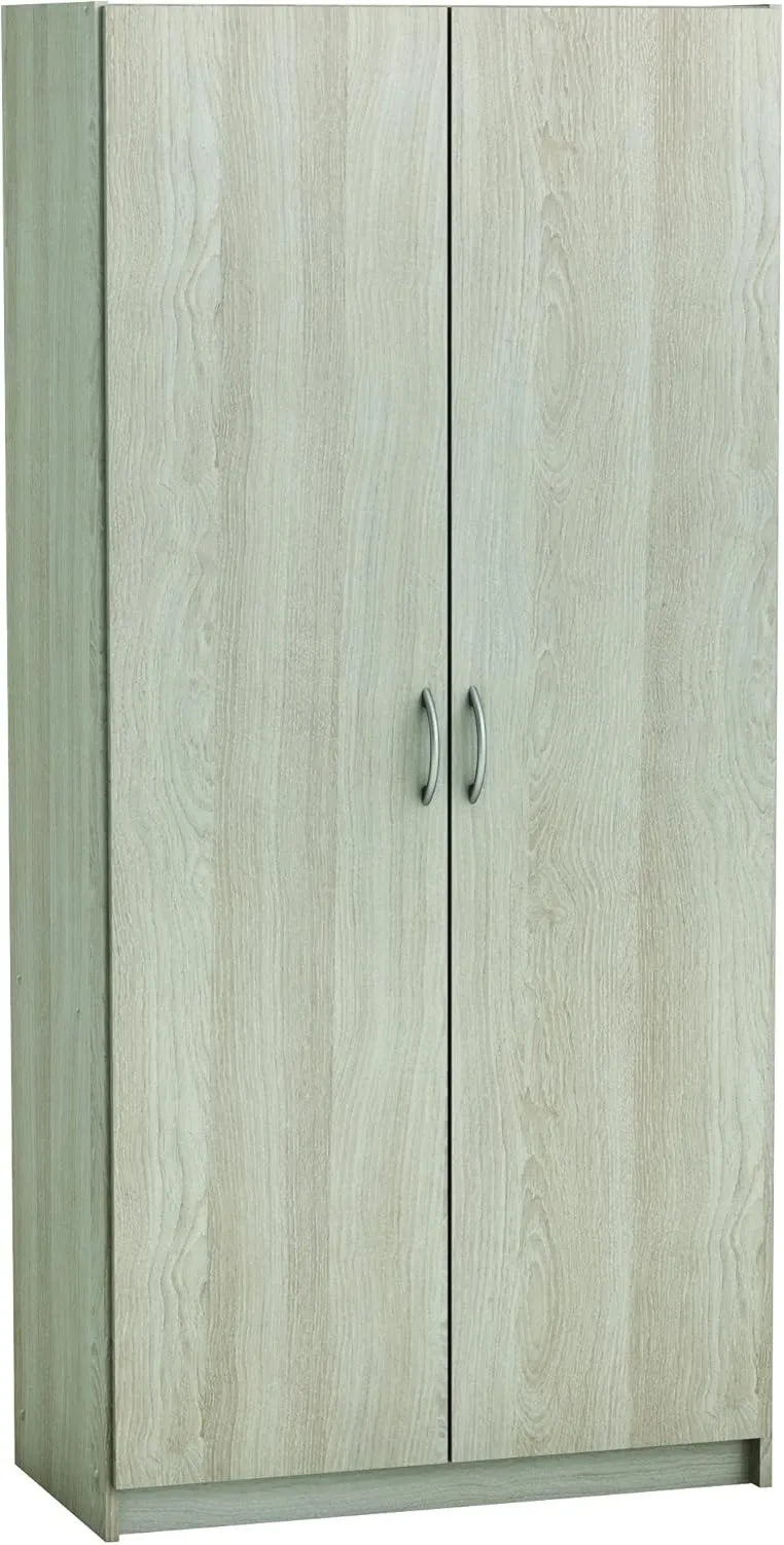Armoire Polyvalente 2 Portes Chêne Shannon et Blanc, 79,7x41,4x169,5 cm