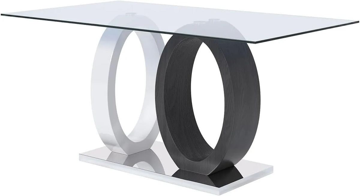 Table à manger Ayane pour 6 personnes en verre trempé et MDF, gris et blanc