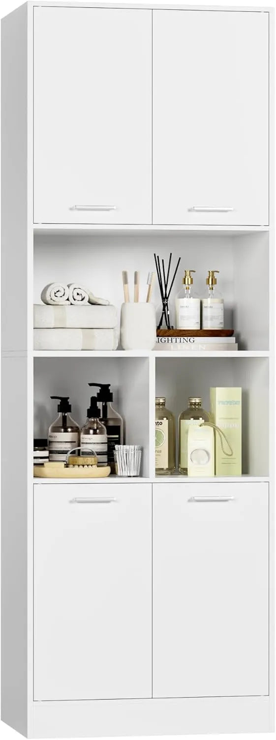 Armoire Haute de Bain FirFurd 4 Portes avec Étagères Réglables, Blanc, 60x40x180.5cm