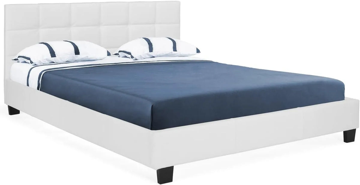 IDMarket - Lit Double 140x190 cm avec Tête de Lit et Sommier en PVC Blanc Charlotte