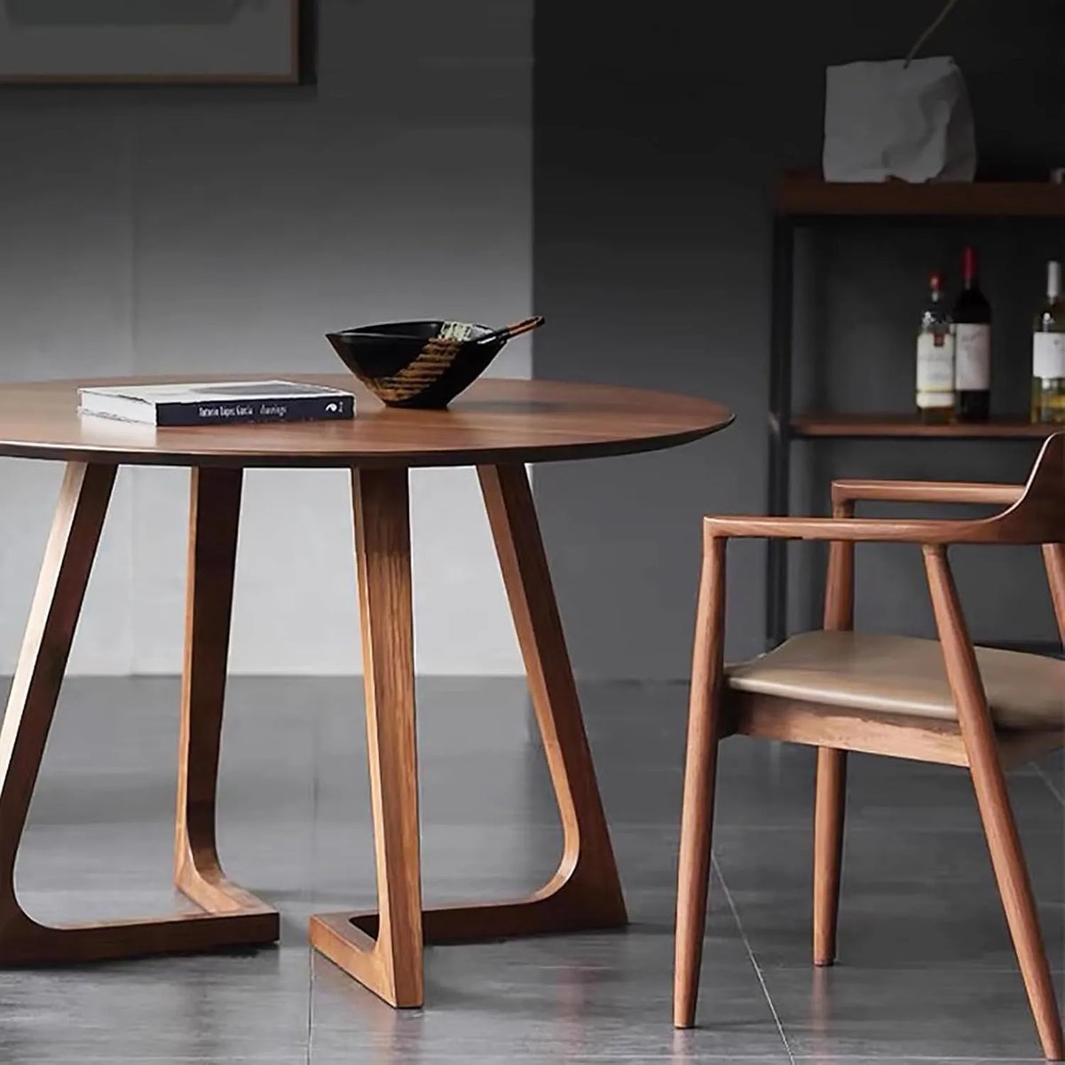 Table ronde en bois massif, style rétro et rustique, idéale pour 2 à 4 personnes