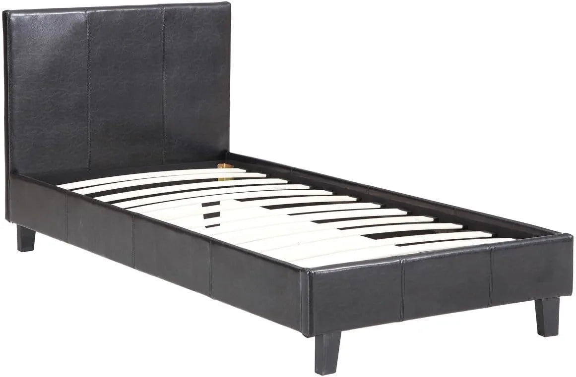 Lit Simple Lina en Simili Cuir Noir 90x190 cm avec Sommier et Tête de Lit