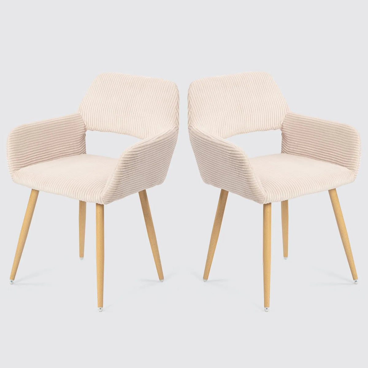 Lot de 2 Chaises Scandinaves en Velours Côtelé avec Pieds Métalliques, Beige Clair - Idéales pour Salle à Manger, Cuisine ou Bureau