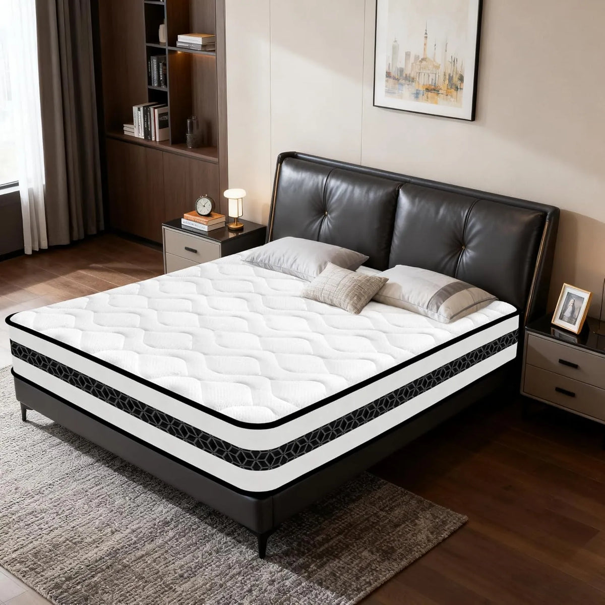 Matelas Double 140x190 cm, Mousse Mémoire & Ressorts Certifiés Öko-Tex, Soutien Ergonomique, Fermeté Moyenne H3, Isolation de Mouvement, Épaisseur 28 cm