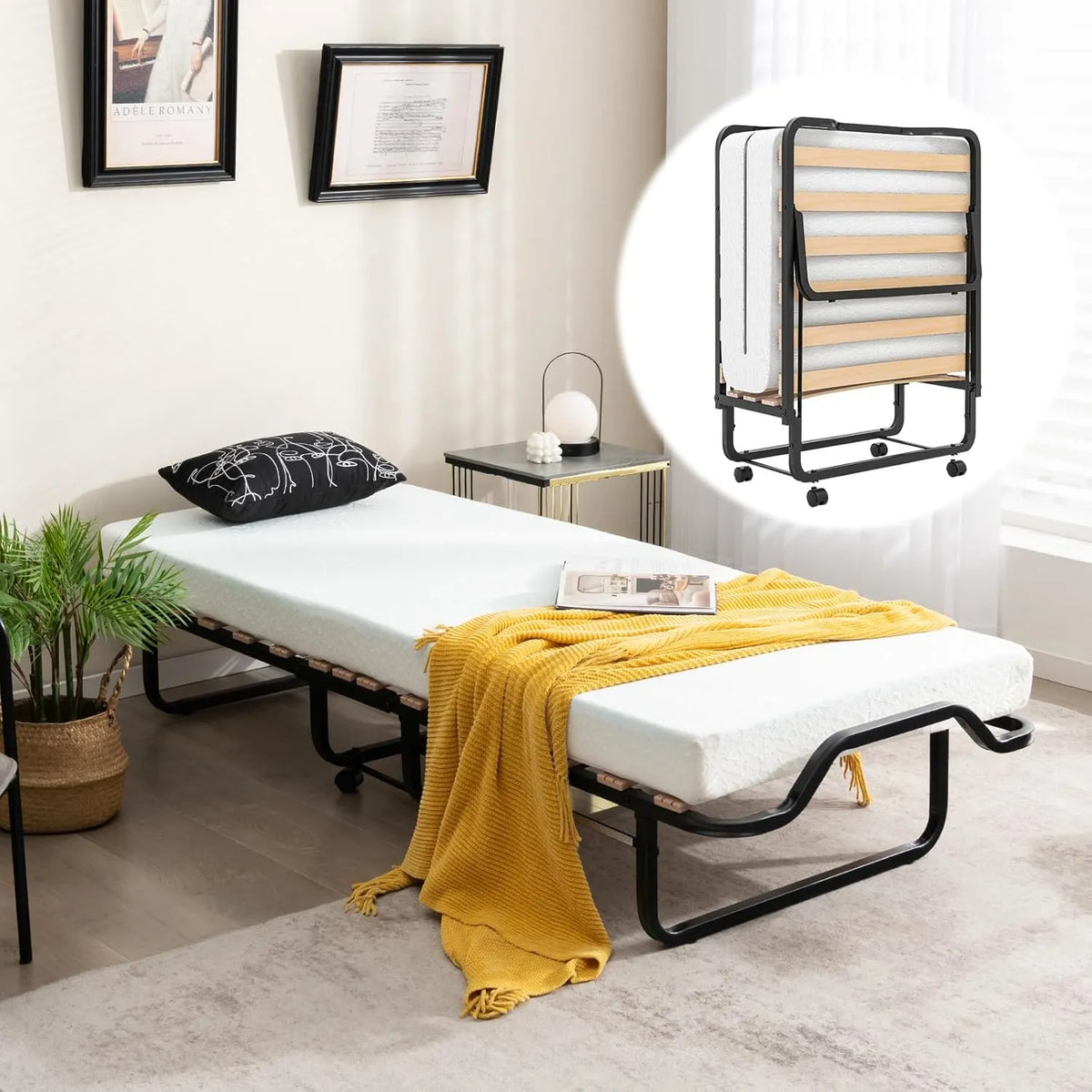 Lit Pliant Confort 1 Personne avec Matelas Mémoire 10 cm, Capacité 220 kg, Idéal pour Invités