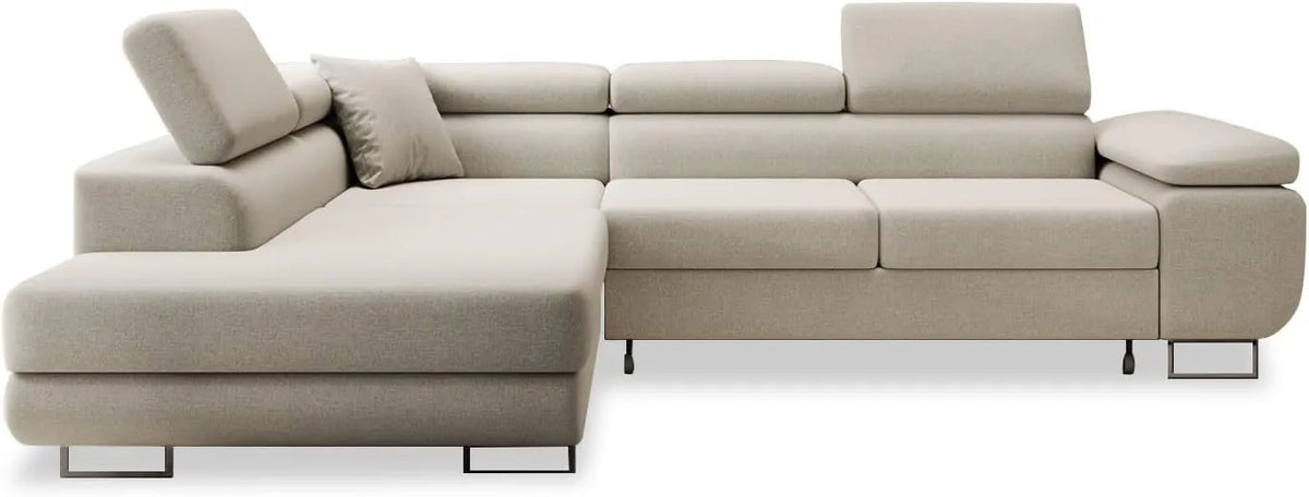 Canapé d'angle convertible gauche Marius en tissu beige par INTENSE DECO