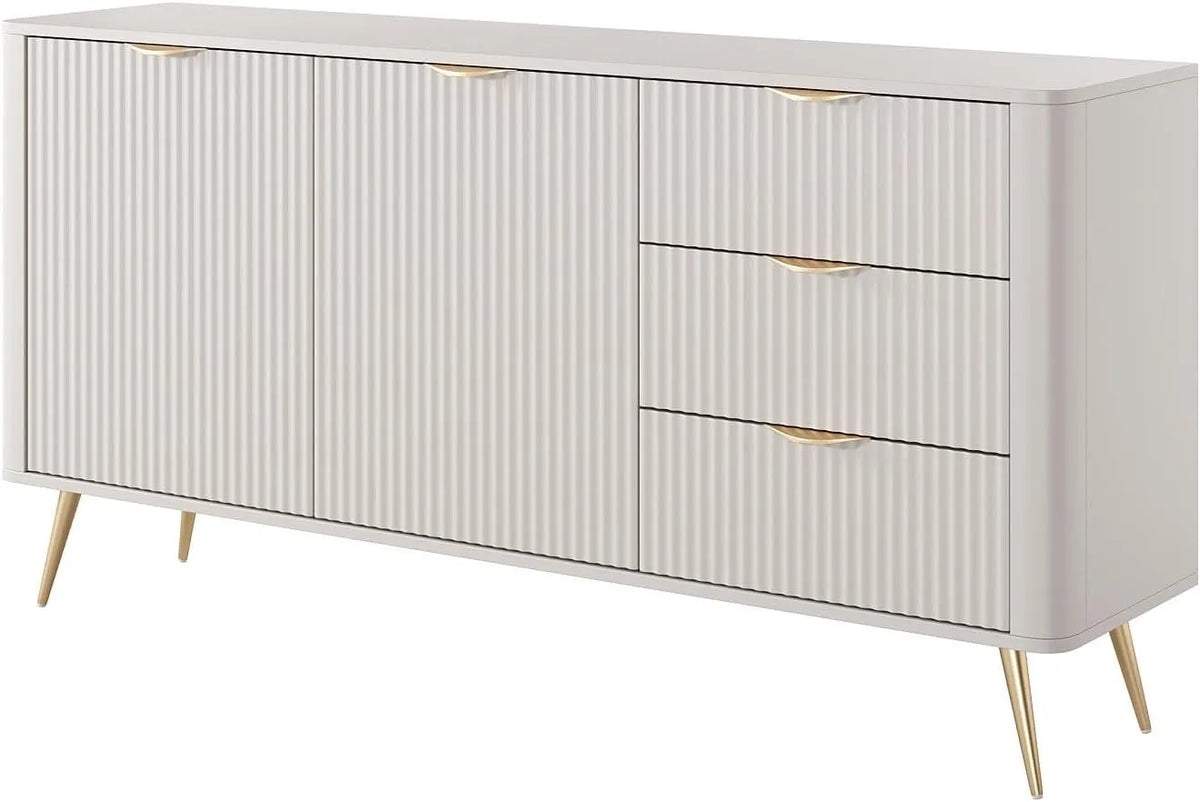 Buffet Élégant 2 Portes et 3 Tiroirs en MDF Beige Doré - ELONARIA II par PASCAL MORABITO