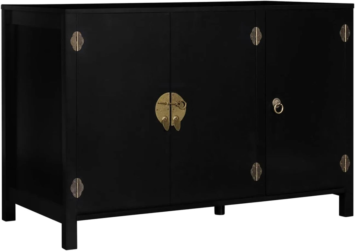 Meuble Bas Yang 110 cm en Bois Noir avec 3 Portes - IDMarket
