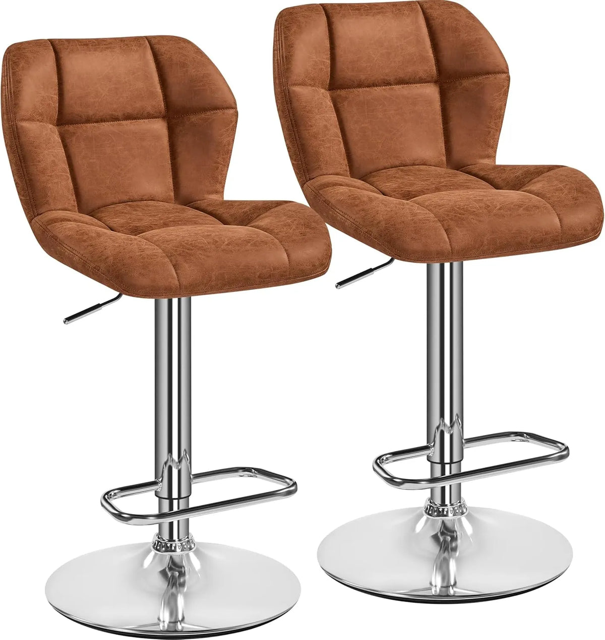 Tabourets de Bar Réglables en Similicuir Marron, Style Moderne, Lot de 2