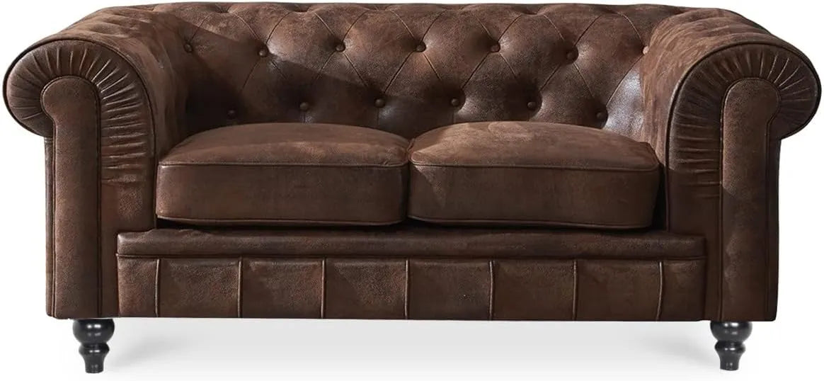 Canapé Chesterfield 2 Places Vintage en Cuir Intense Déco