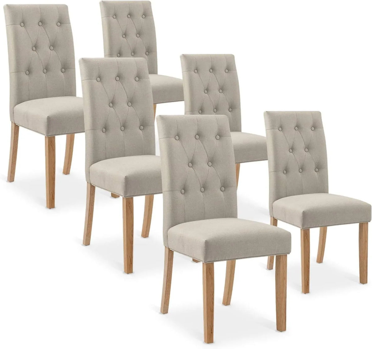 INTENSE DECO Ensemble de 6 chaises en tissu beige Gaya avec capitonnage