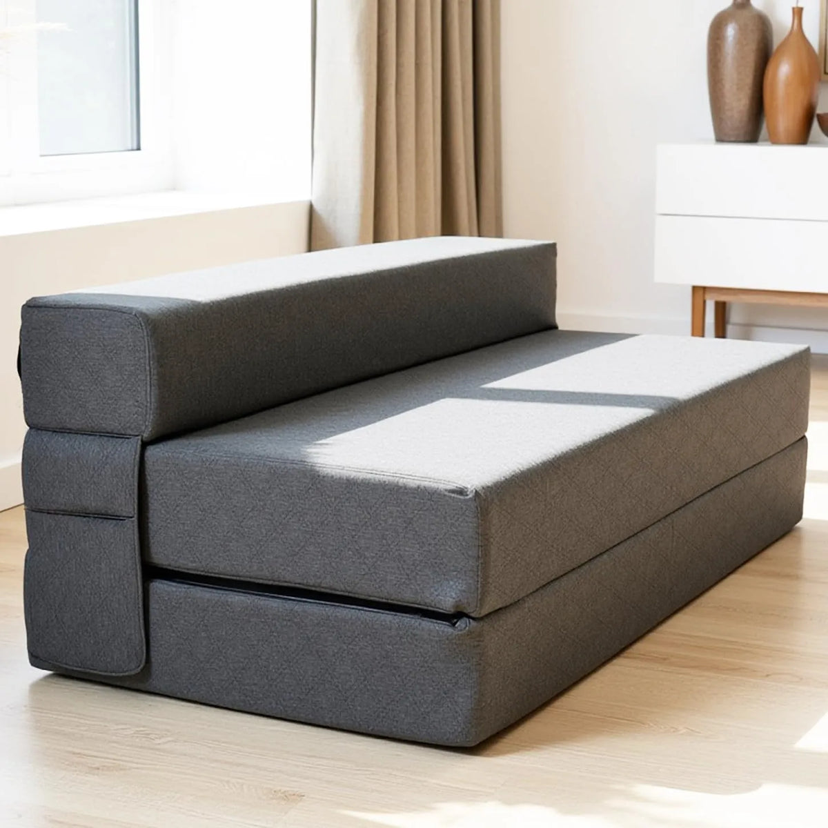 Canapé-Lit Convertible 2 Places - Matelas Pliable 140x200 pour Invités et Adultes - Sofa en Mousse Confort Compact pour Salon et Chambre