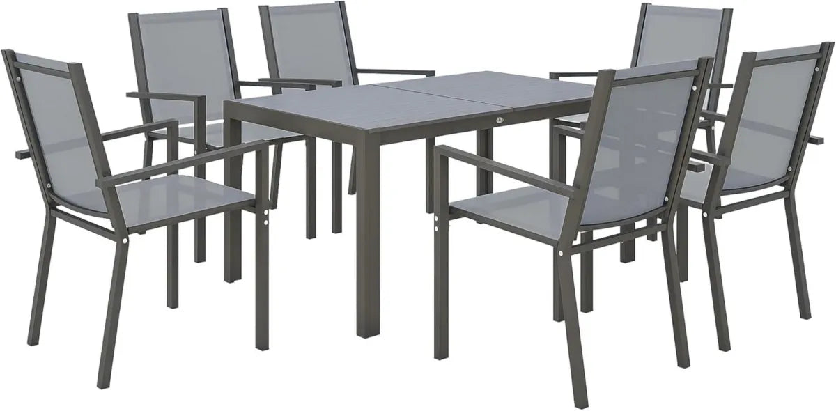 Outsunny Ensemble de Jardin 6 Places, Salon Extérieur en Acier, Chaises Empilables à Dossiers Hauts, Gris