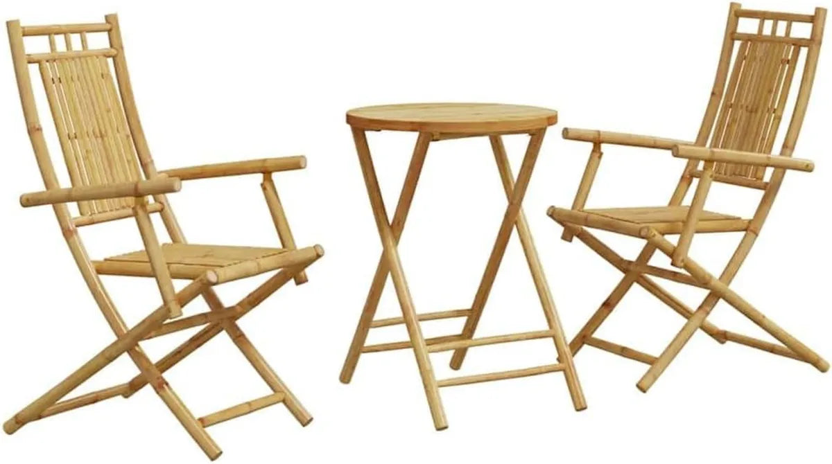 Set de Bistro 3 Pièces en Bambou pour Jardin et Balcon