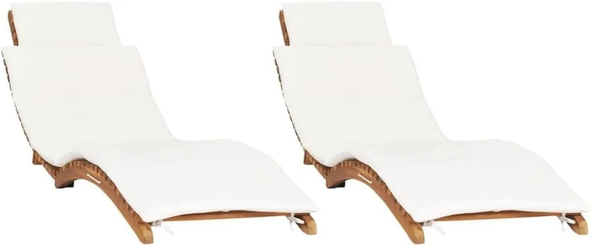 Ensemble de 2 Transats avec Coussins en Bois de Teck pour Jardin et Terrasse