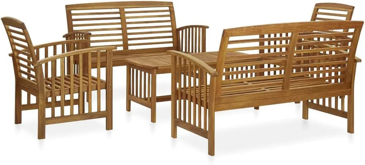 Ensemble de Jardin 5 Pièces en Bois d'Acacia pour Terrasse et Arrière-Cour