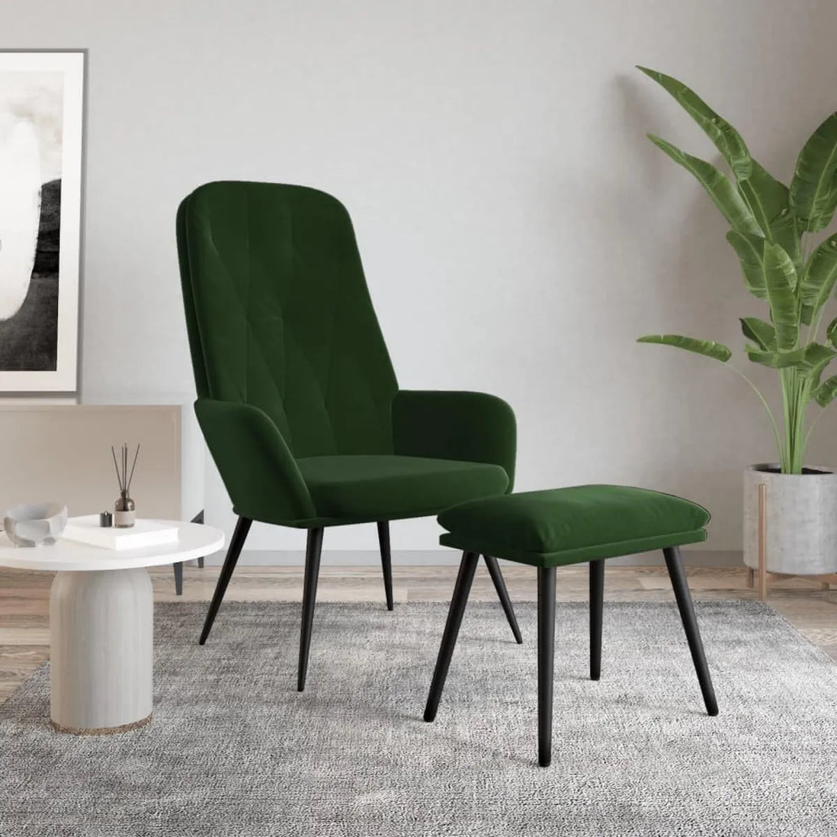 Fauteuil de Relaxation en Velours Vert Foncé avec Repose-Pied