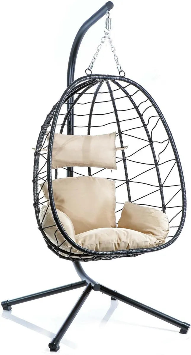 Fauteuil Suspendu Oeuf avec Support et Coussin pour Jardin - 130 kg - 95x98x198 cm