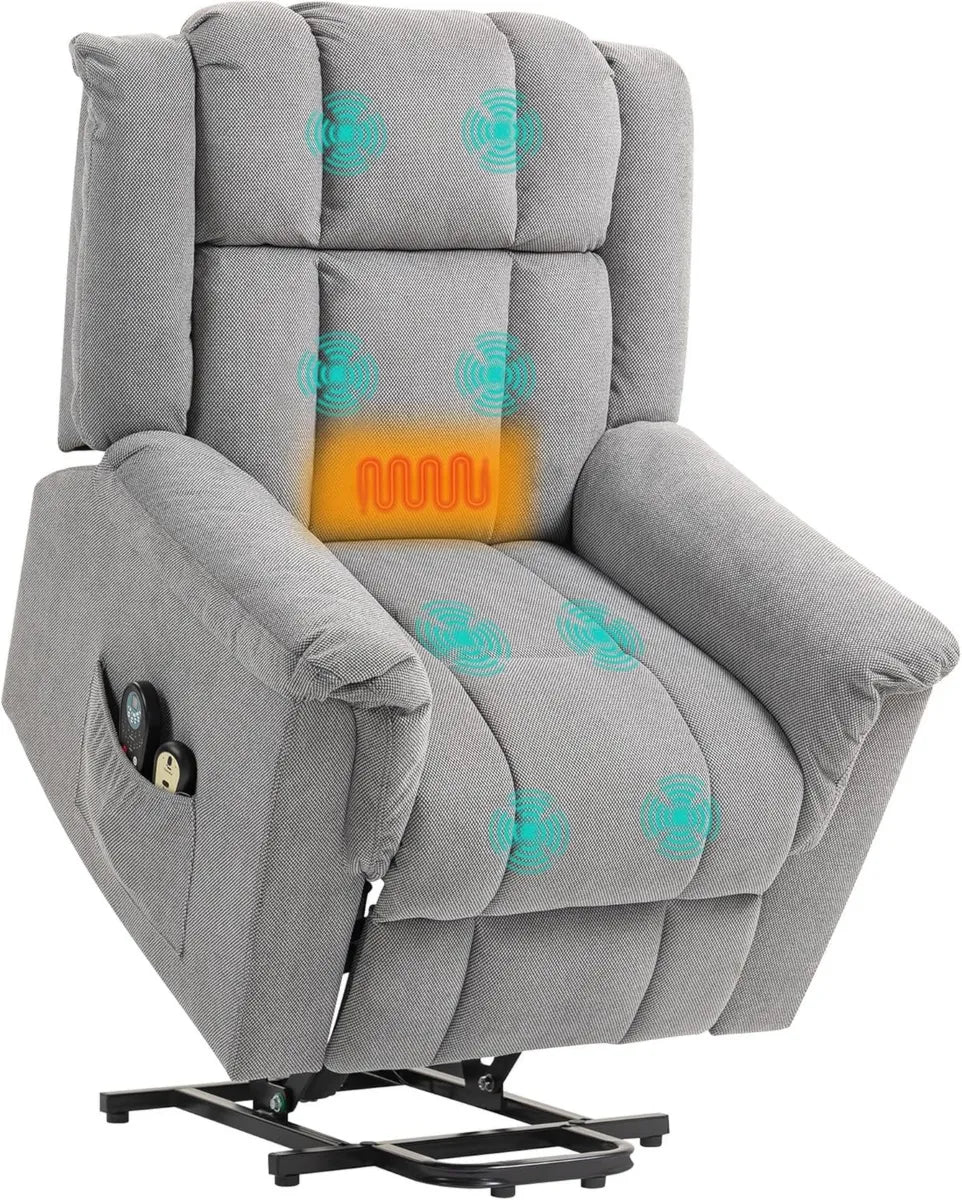 HOMCOM Fauteuil Électrique Relax Massant et Chauffant, Inclinable avec Repose-Pieds et Télécommande, Poche Latérale, Tissu Chenille Gris
