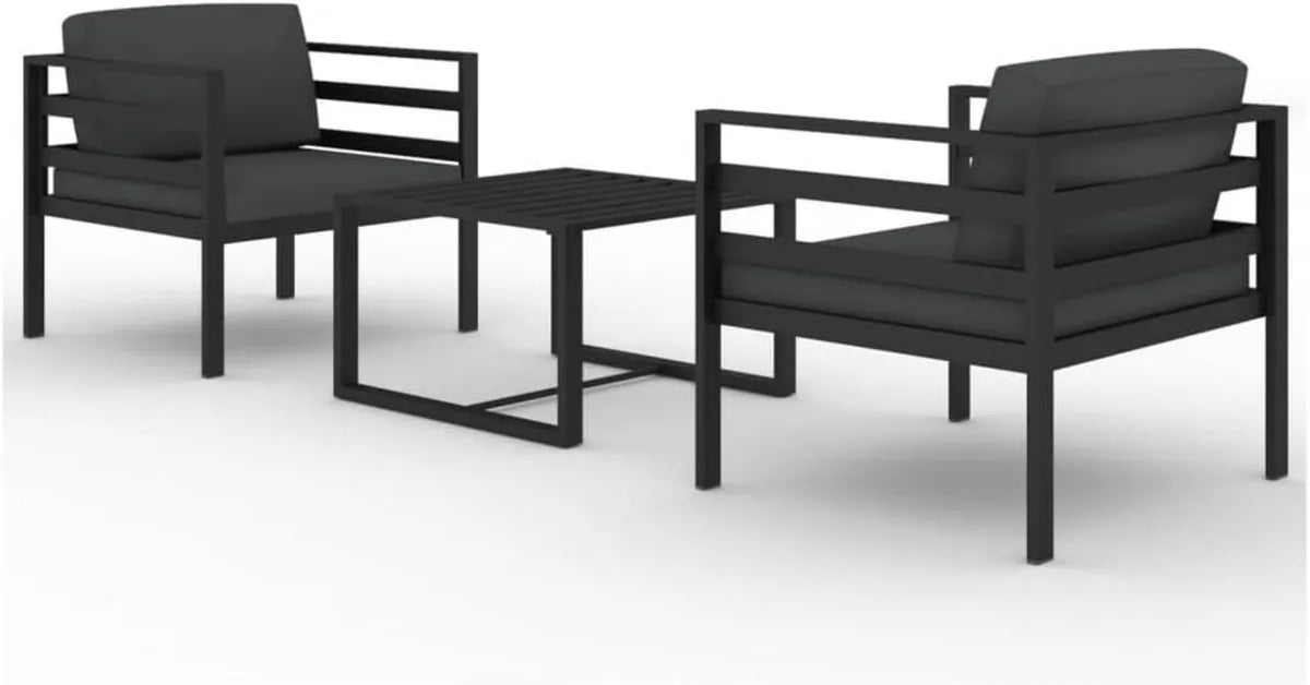 Ensemble de Jardin 3 Pièces en Aluminium avec Coussins - Anthracite