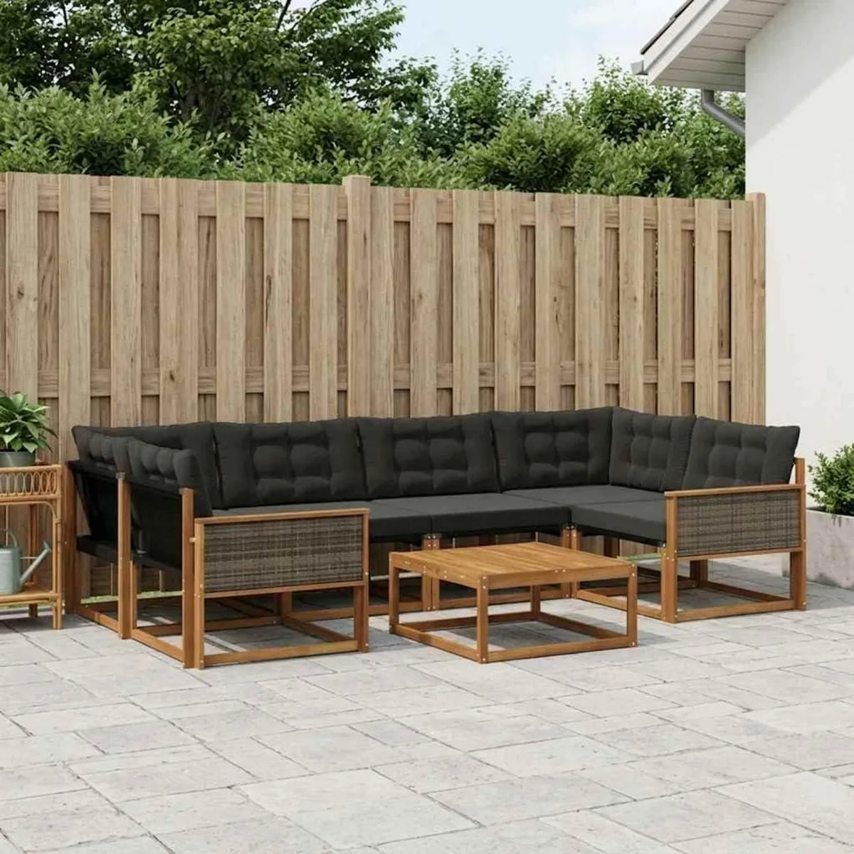 Ensemble de Meubles de Jardin Modulable 7 pcs en Bois d'Acacia Naturel et Noir - Design Moderne et Confort