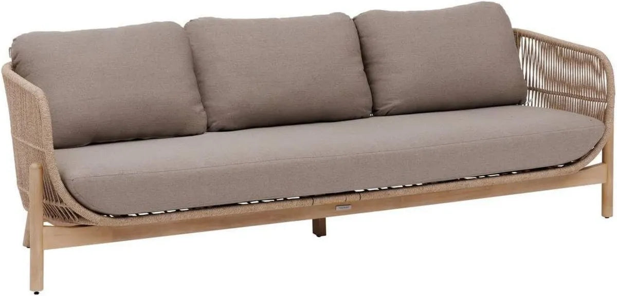 Canapé de Jardin 3 Places en Acacia et Taupe - Coussins Imperméables et Amovibles