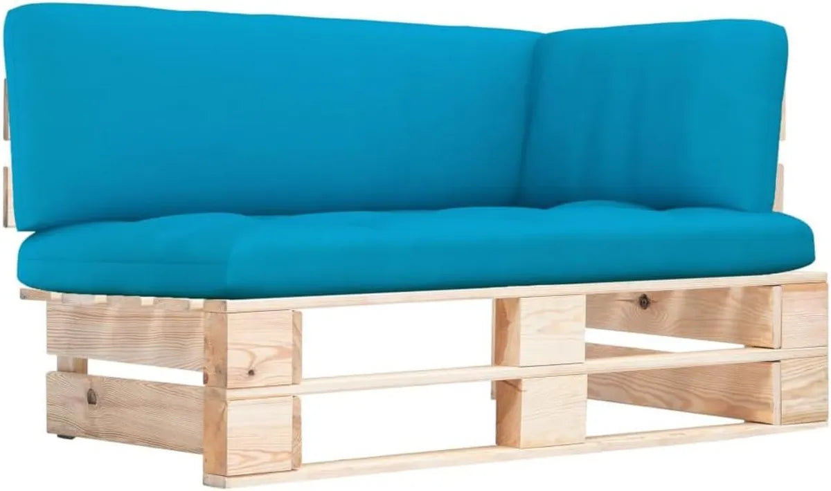 Ensemble de salon de jardin en pin traité avec coussins bleus, 110 x 65 x 55 cm, pour terrasse et balcon