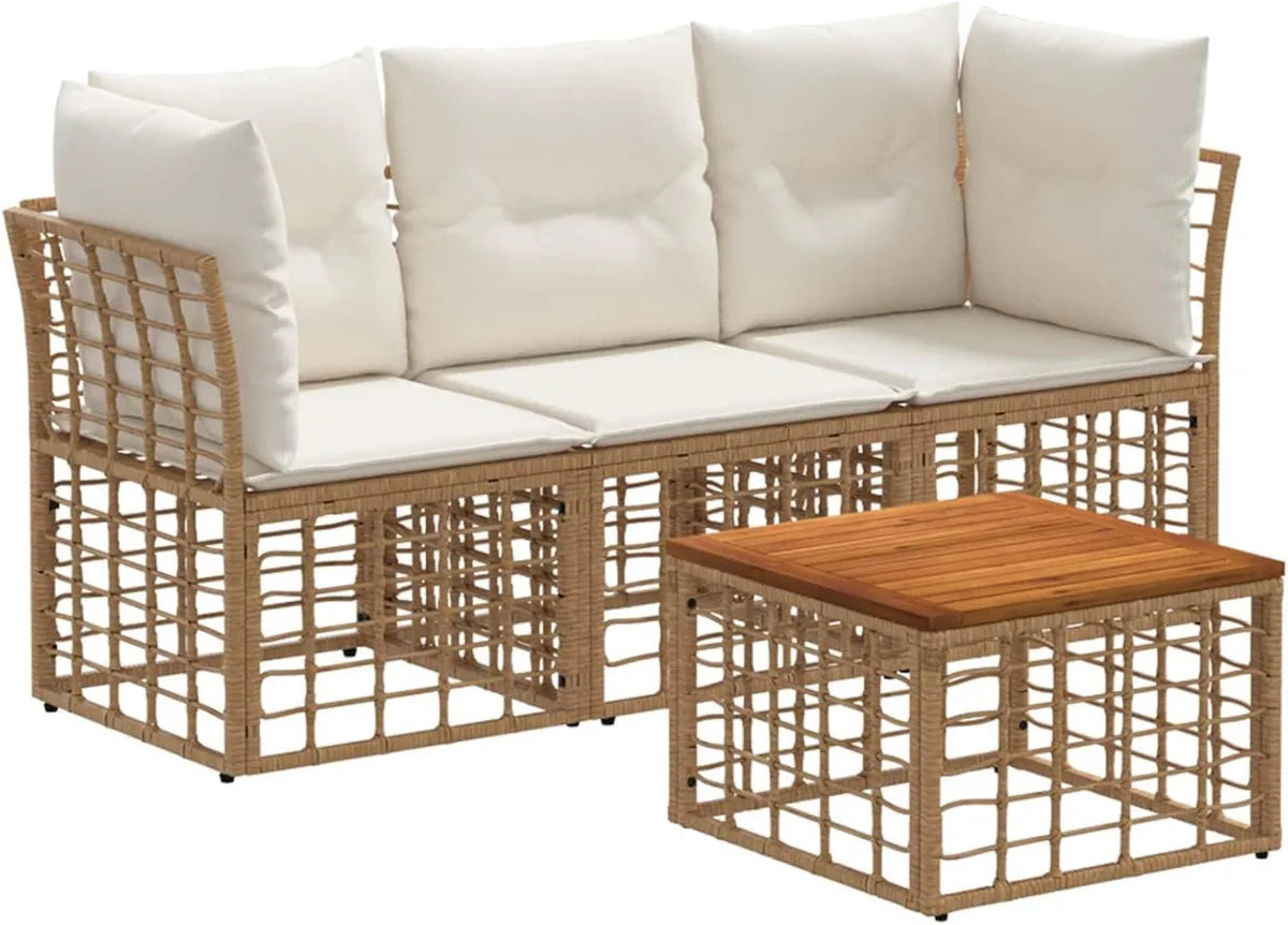 Set modulable de salon de jardin en rotin blanc avec coussins résistants à l'eau