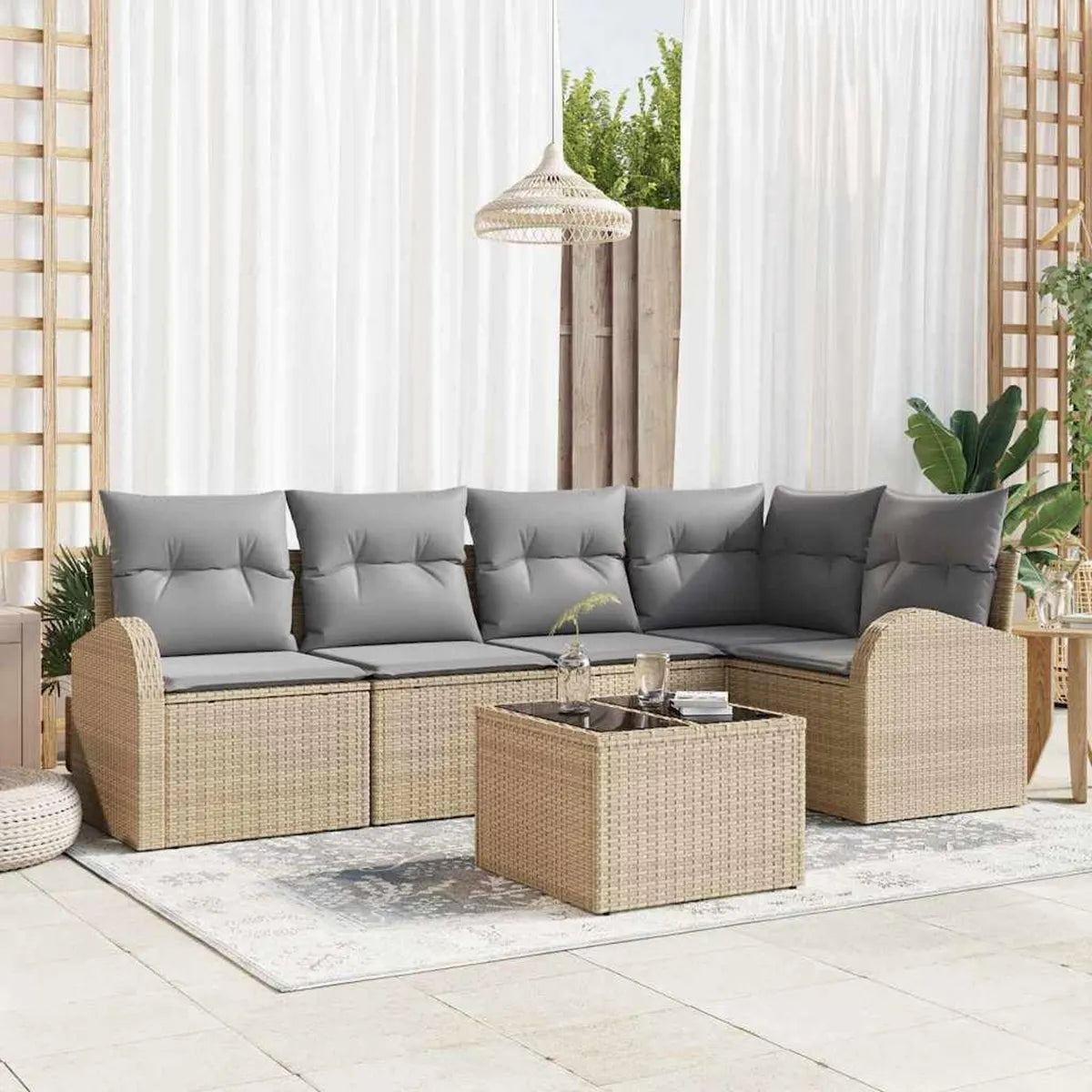 Ensemble de Canapés Modulaires 6 Pièces Beige avec Coussins Résistants aux Intempéries pour Jardin Terrasse Balcon