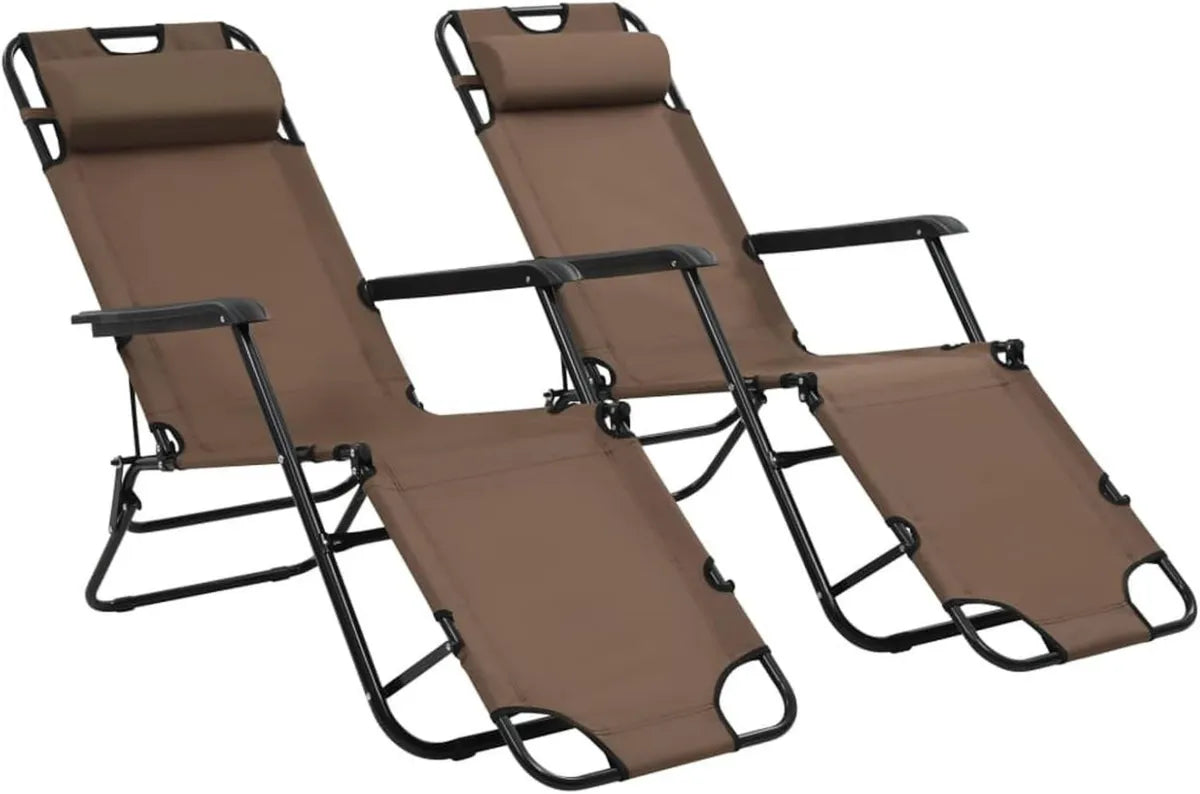 Lot de 2 chaises longues pliables en acier marron pour jardin et piscine