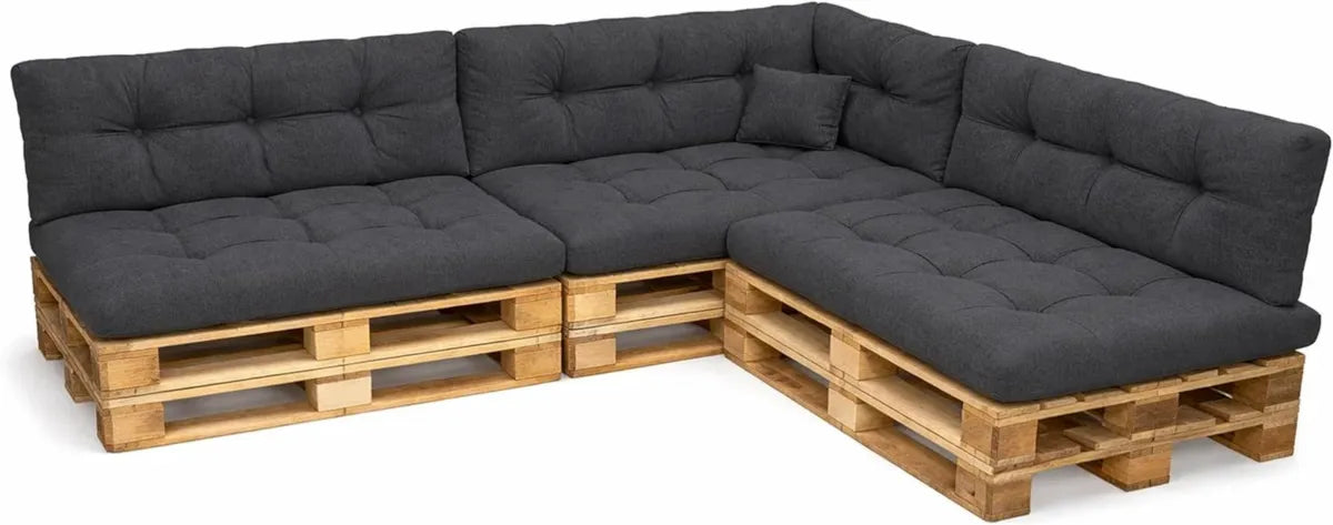 Ensemble de 8 Coussins POKAR pour Palette: Assise, Dossier, Latéral, Décoratif | Idéal pour Canapé et Salon de Jardin | Utilisation Intérieure et Extérieure | Certifié Oeko-Tex | Fabrication Européenne | Couleur Anthracite