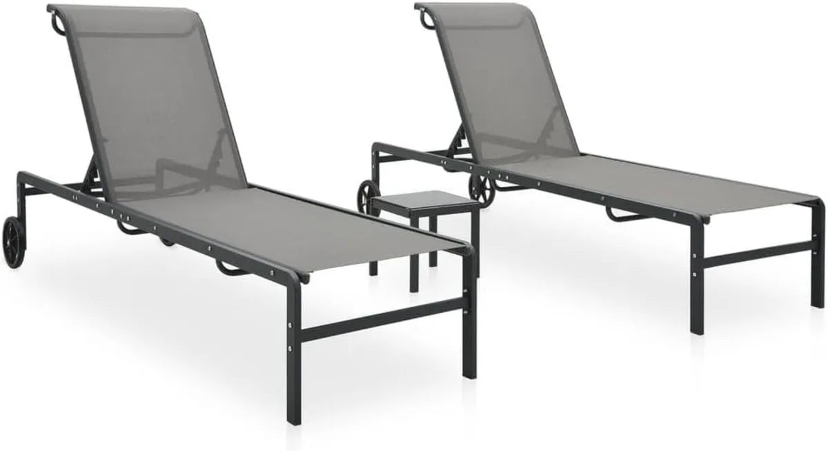Chaises Longues de Jardin en Textilène et Acier avec Table - Set de 2