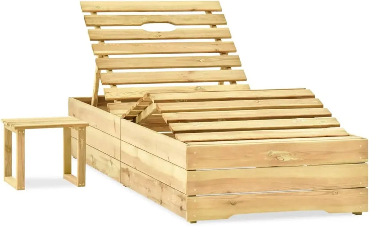 Chaise Longue Extérieure en Pin Vert avec Table - Jardin, Plage, Balcon