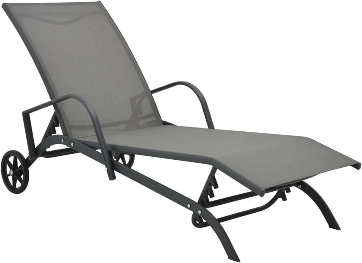 Chaise Longue de Jardin Pliable en Acier et Textilène, Transat de Bain de Soleil pour Extérieur, Terrasse et Plage