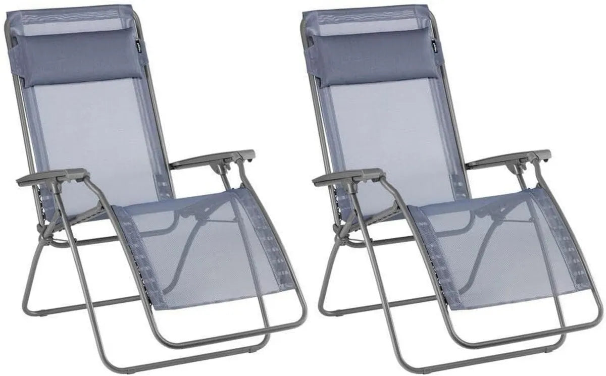 Ensemble de 2 Chaises Relax Zero Gravité Lafuma Mobilier - Batyline Iso - Bleu Océan - Fabrication Française - Garantie 5 Ans
