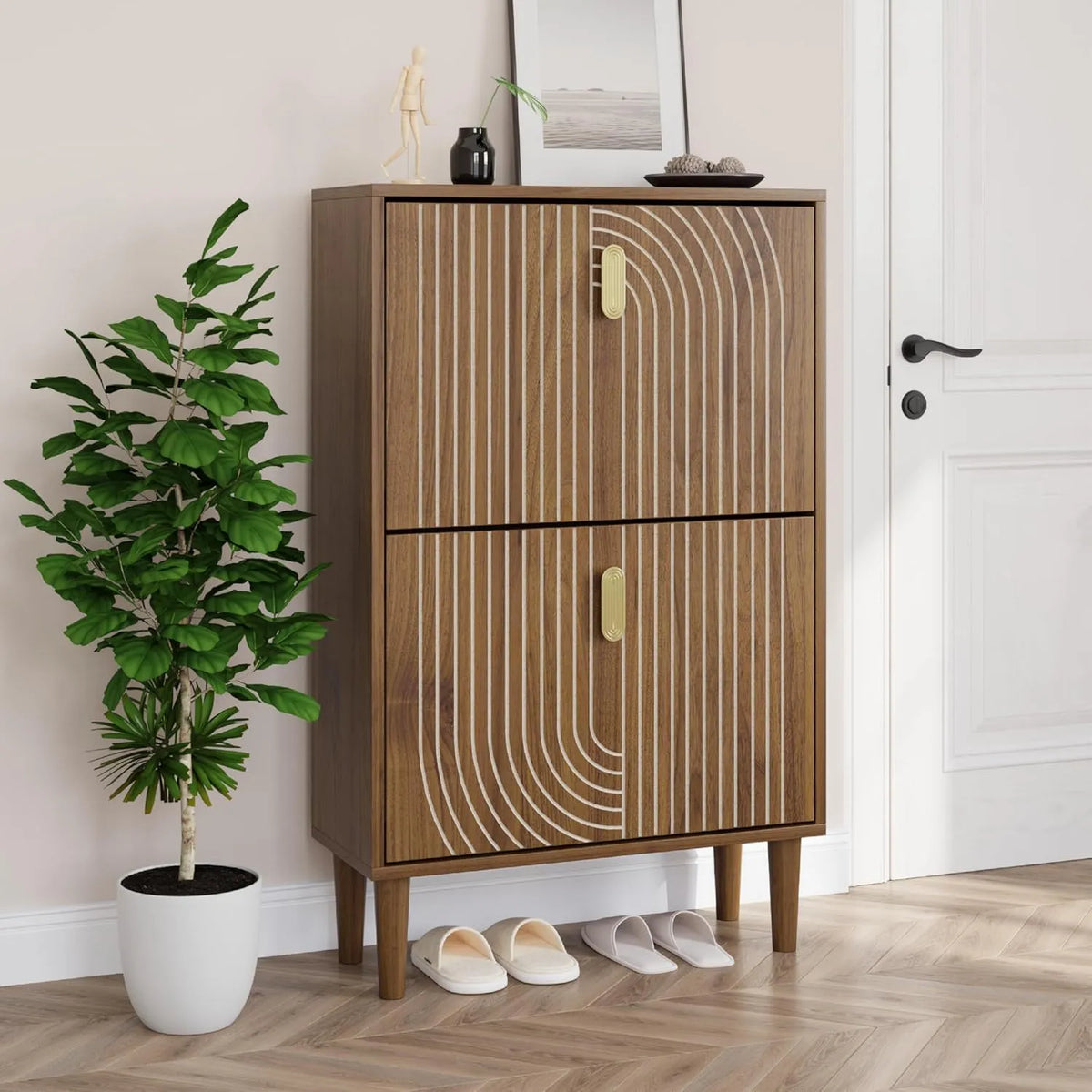 Smuxee Meuble de Rangement à Chaussures avec 2 Tiroirs Rabattables – sur pied, avec rangement, avec tiroirs, 60 cm