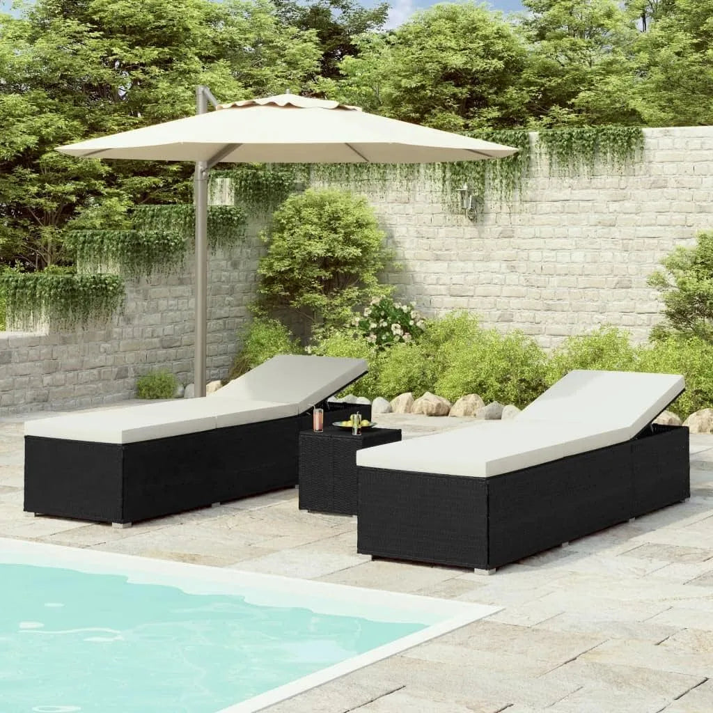 Piscine hors sol — avec coussins, réglable, Lot de 3, 195 × 60 × 31 cm, noir, en résine tressée, résistant aux intempéries