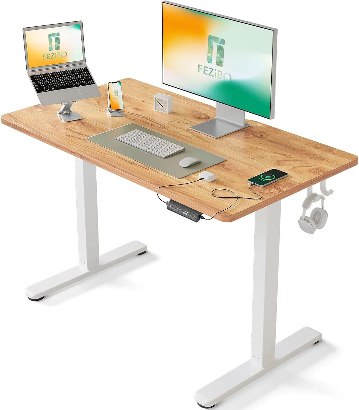 Bureau et table informatique — en acier, réglable, 100 × 60, marron, hauteur réglable