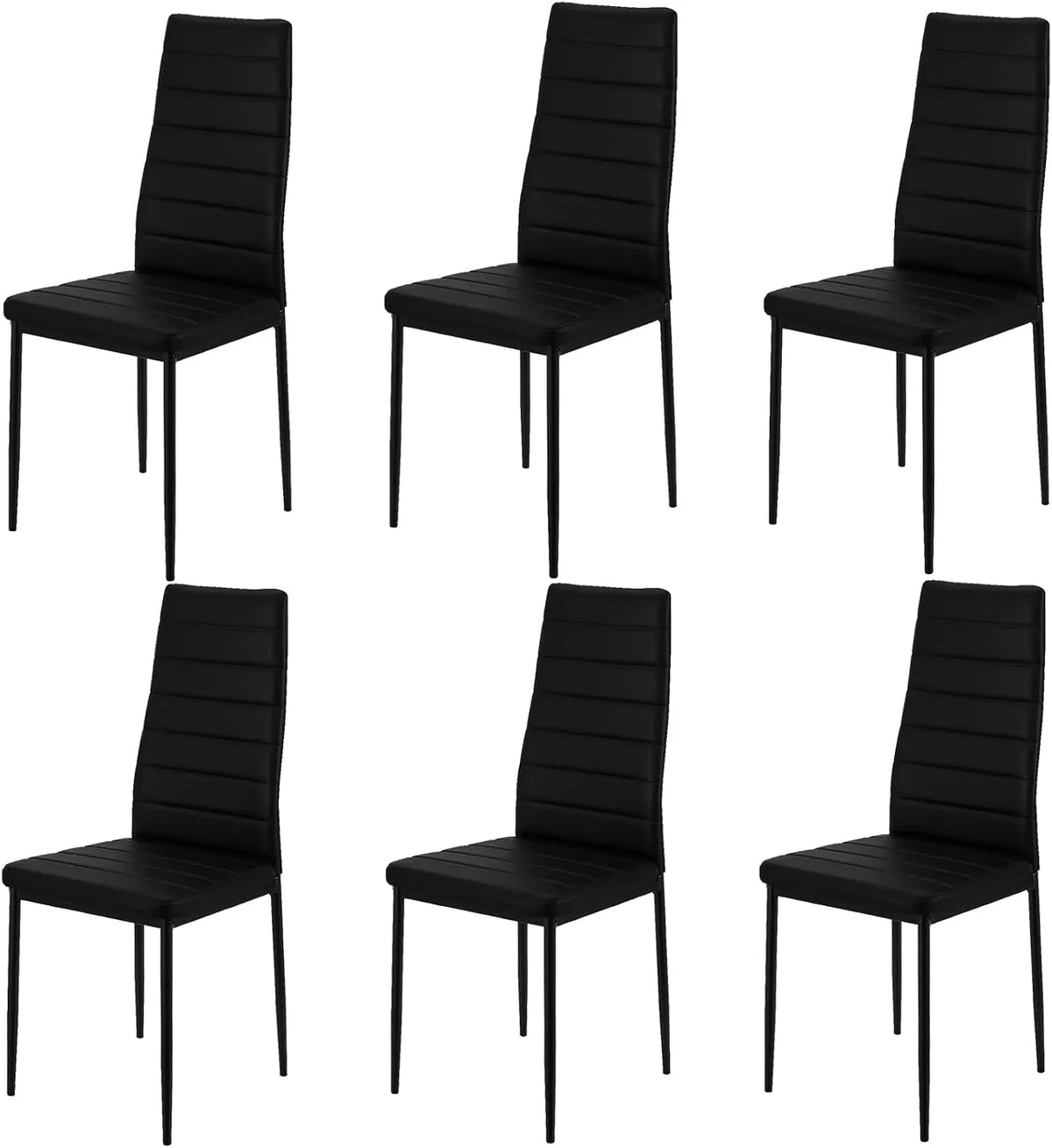 Chaise: en métal, en cuir, Lot de 6, noir
