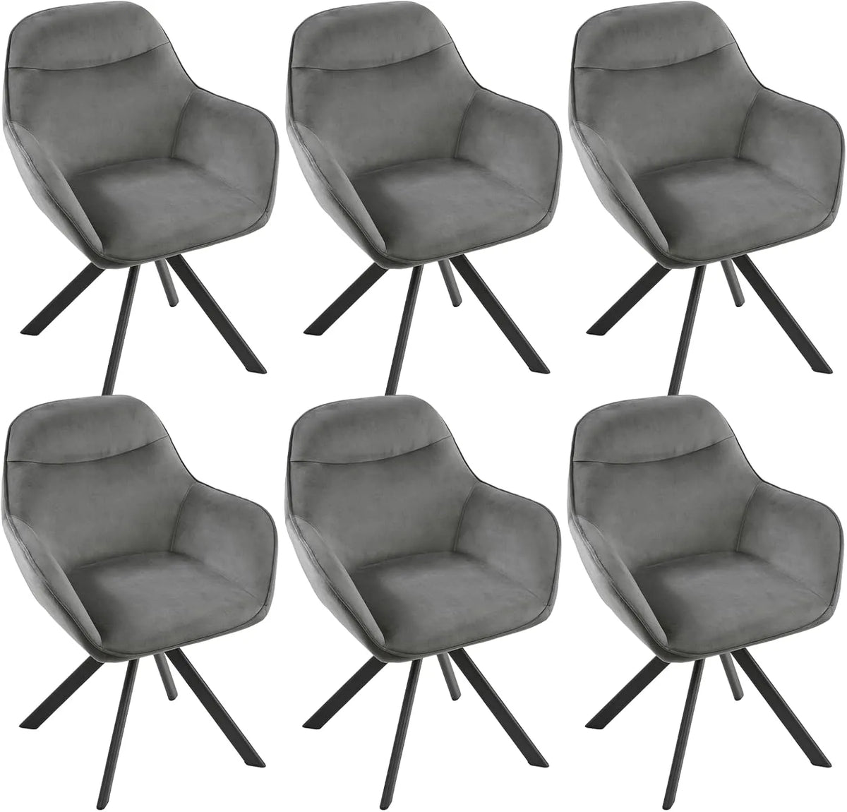 Chaise: en métal, pivotant, avec accoudoirs, avec dossier, Lot de 6, gris, revêtement en velours