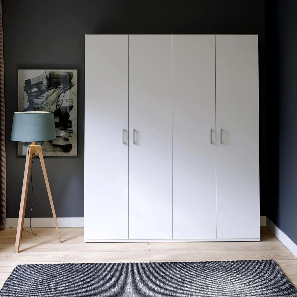 Armoire de rangement — en bois, avec tringle, avec Bibliothèque et étagère de rangements, 4 Portes, 177, 5 cm, 210, 5 cm, 54, 2 cm, avec étagères